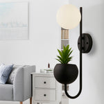 Searchlight Electric x Lunar Wall Light - Black Metal & Opal Glass 61220BK