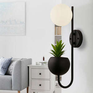 Searchlight Electric x Lunar Wall Light - Black Metal & Opal Glass 61220BK