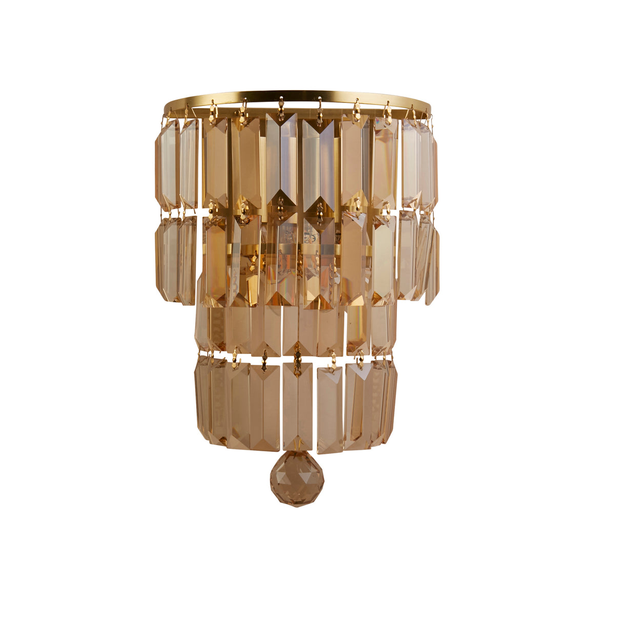Searchlight Electric Empire 2LT Wall Light, Satin Brass Metal & Champagne Crystal 61321-2SB
