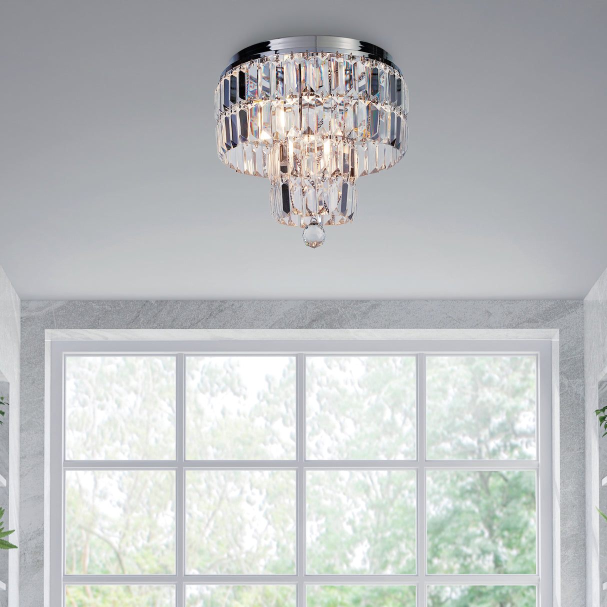 Searchlight Electric Empire 4Lt Flush - Chrome Metal & Clear Crystal 61321-4CC
