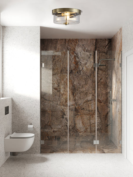 Searchlight Electric Empire 6lt Flush, Satin Brass and Champagne Glass - IP44 61321-6SB