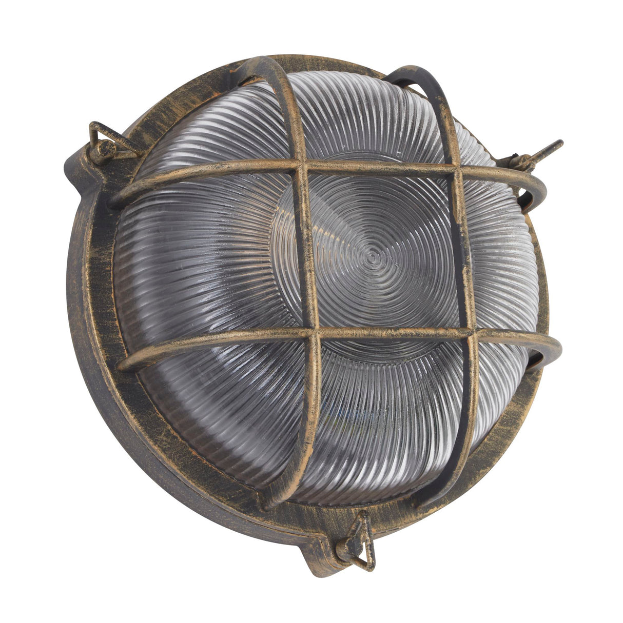Searchlight Electric Bulkhead Round Outdoor Light -Black Gold Metal & Clear Glass 61401BG