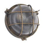 Searchlight Electric Bulkhead Round Outdoor Light -Black Gold Metal & Clear Glass 61401BG