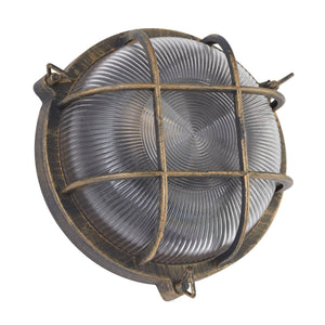 Searchlight Electric Bulkhead Round Outdoor Light -Black Gold Metal & Clear Glass 61401BG