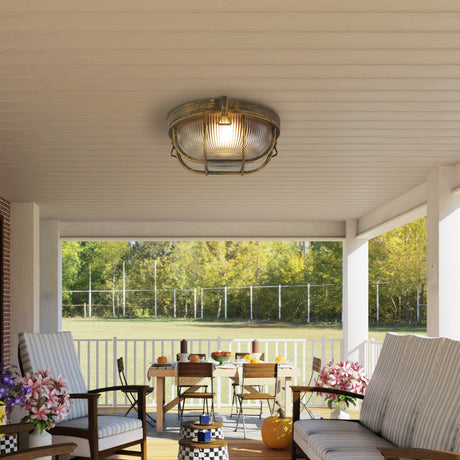 Searchlight Electric Bulkhead Round Outdoor Light -Black Gold Metal & Clear Glass 61401BG