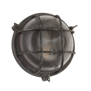 Searchlight Electric Bulkhead Round Outdoor Light-Black/Silver Metal & Clear Glas 61401BS