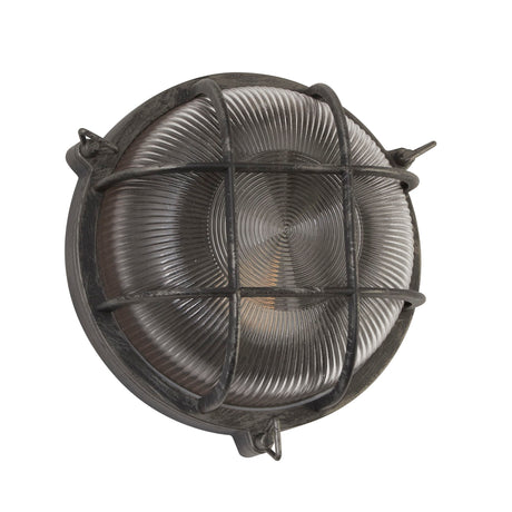 Searchlight Electric Bulkhead Round Outdoor Light-Black/Silver Metal & Clear Glas 61401BS