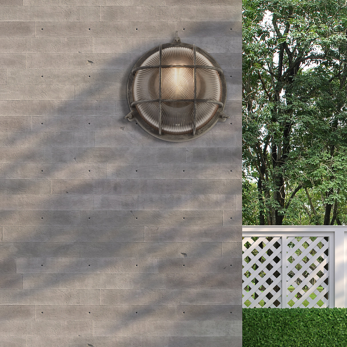 Searchlight Electric Bulkhead Round Outdoor Light-Black/Silver Metal & Clear Glas 61401BS