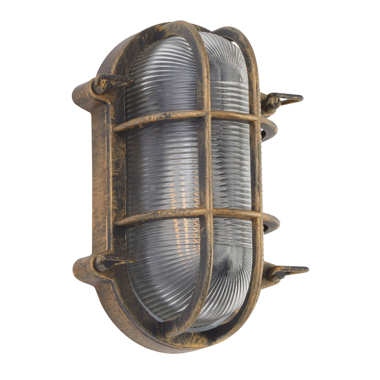 Searchlight Electric Bulkhead Oval Outdoor Light - Black Gold Metal & Clear Glass 61402BG