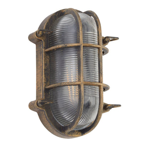 Searchlight Electric Bulkhead Oval Outdoor Light - Black Gold Metal & Clear Glass 61402BG