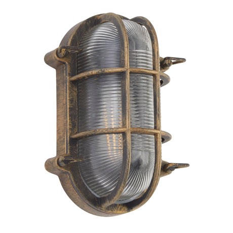 Searchlight Electric Bulkhead Oval Outdoor Light - Black Gold Metal & Clear Glass 61402BG