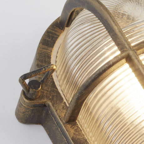 Searchlight Electric Bulkhead Oval Outdoor Light - Black Gold Metal & Clear Glass 61402BG