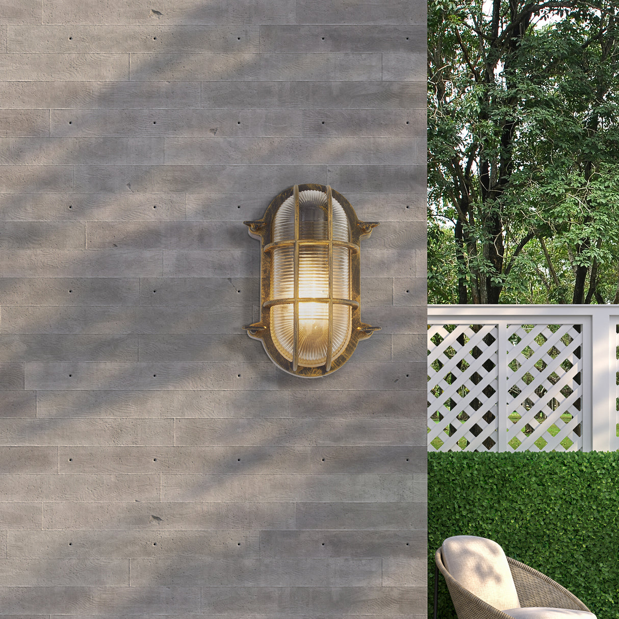 Searchlight Electric Bulkhead Oval Outdoor Light - Black Gold Metal & Clear Glass 61402BG