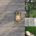 Searchlight Electric Bulkhead Oval Outdoor Light - Black Gold Metal & Clear Glass 61402BG
