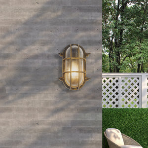 Searchlight Electric Bulkhead Oval Outdoor Light - Black Gold Metal & Clear Glass 61402BG