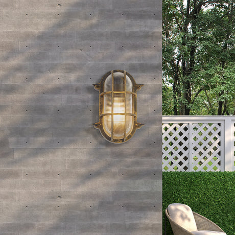 Searchlight Electric Bulkhead Oval Outdoor Light - Black Gold Metal & Clear Glass 61402BG
