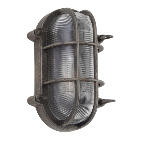 Searchlight Electric Bulkhead Oval Outdoor Wall/Ceiling Light - Black Silver 61402BS