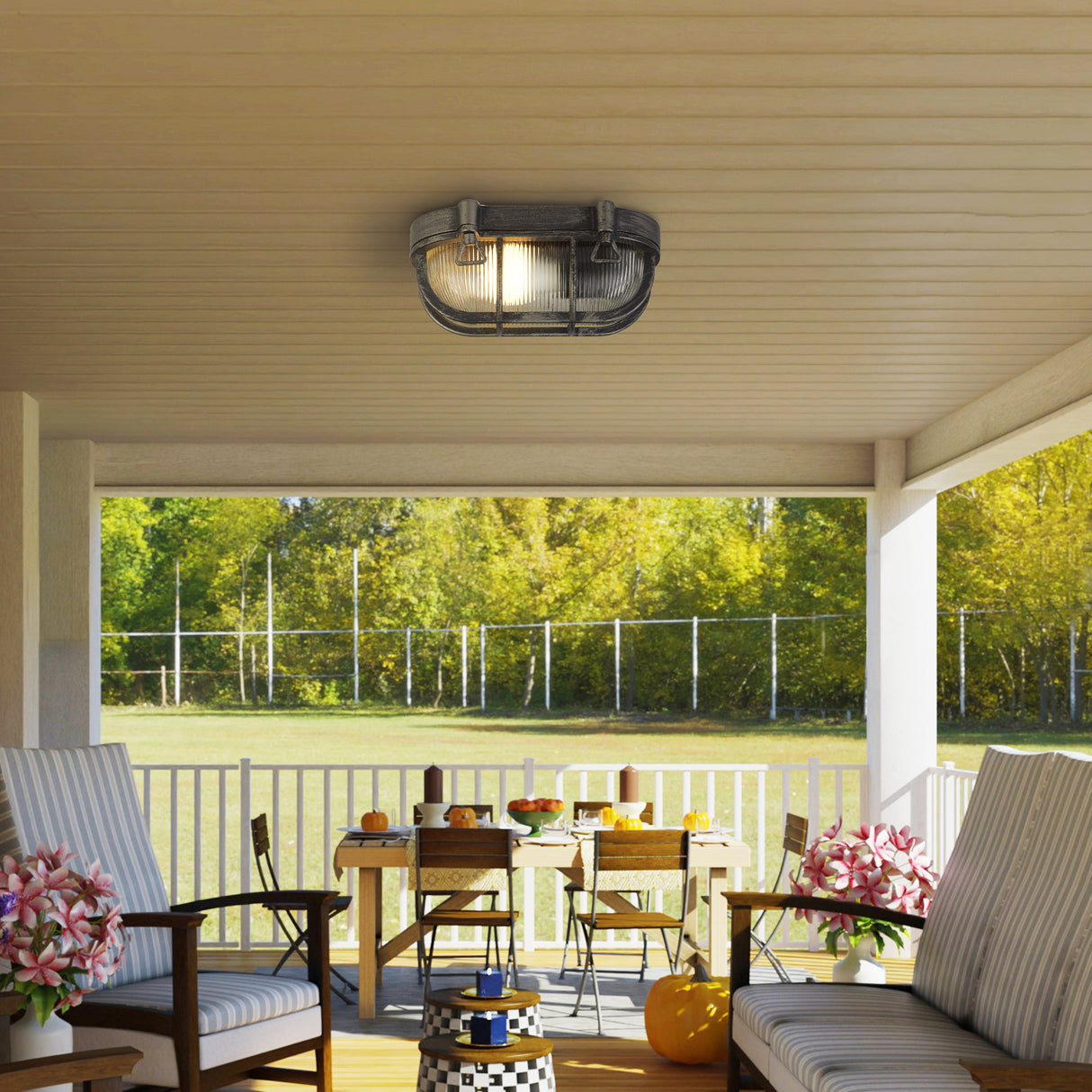 Searchlight Electric Bulkhead Oval Outdoor Wall/Ceiling Light - Black Silver 61402BS
