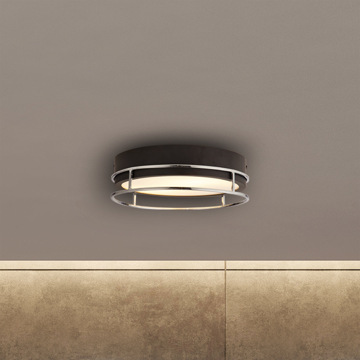 Searchlight Electric Phoenix 2Lt Flush - Black, Chrome Metal & Frosted Glass 62012-2CC