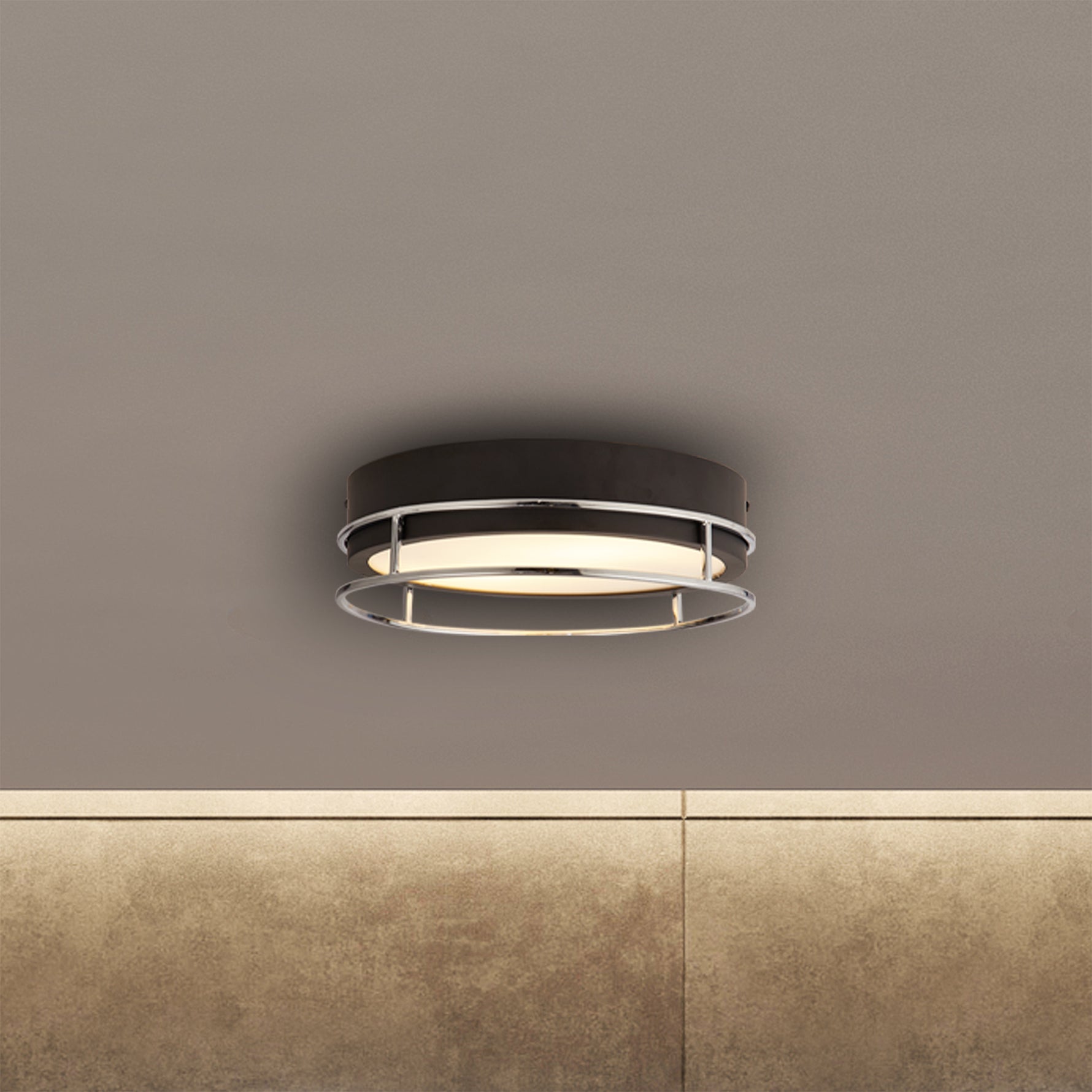 Searchlight Electric Phoenix 2Lt Flush - Black, Chrome Metal & Frosted Glass 62012-2CC