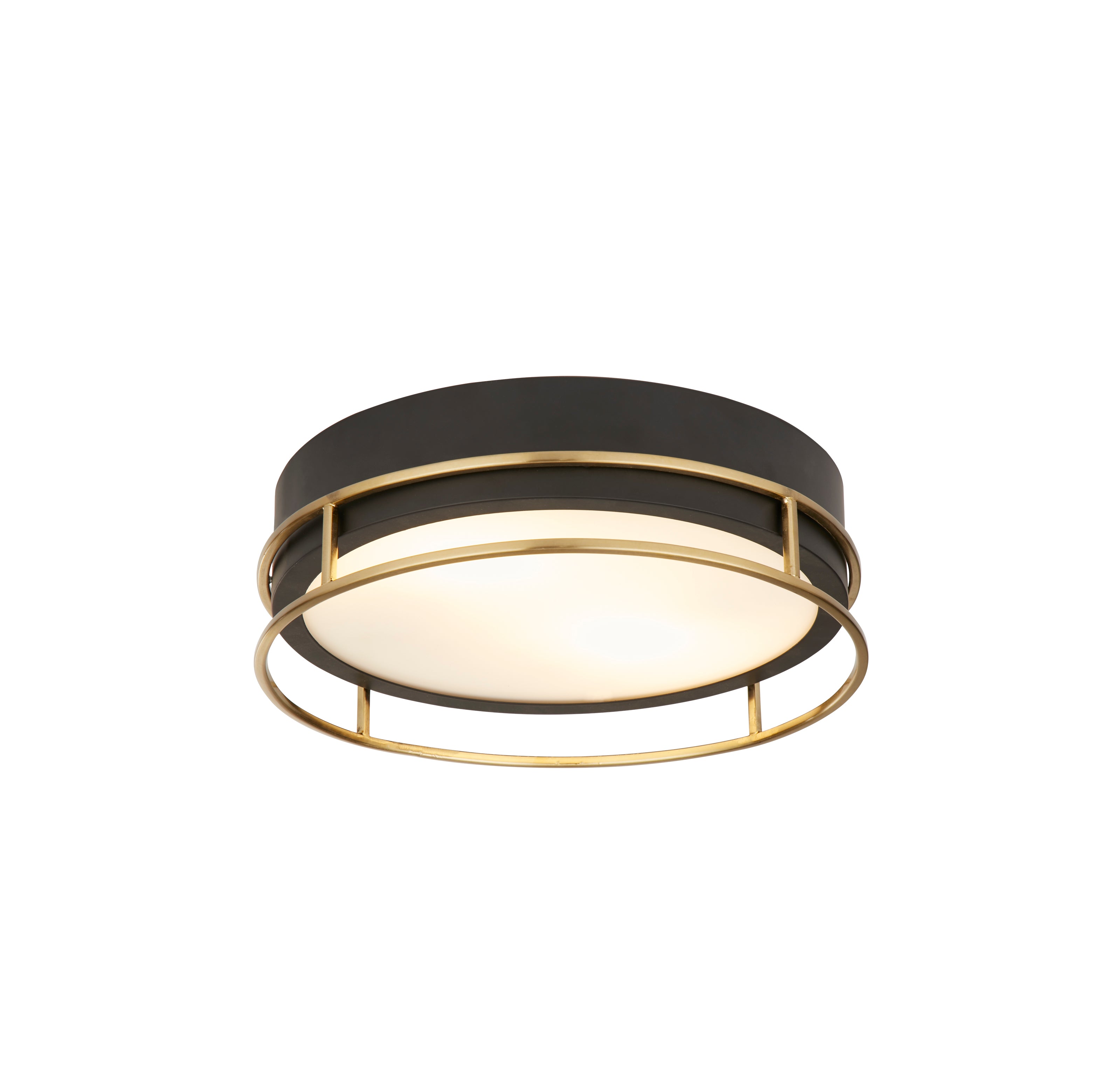 Phoenix 2Lt Flush - Black, Brass Metal & Frosted Glass