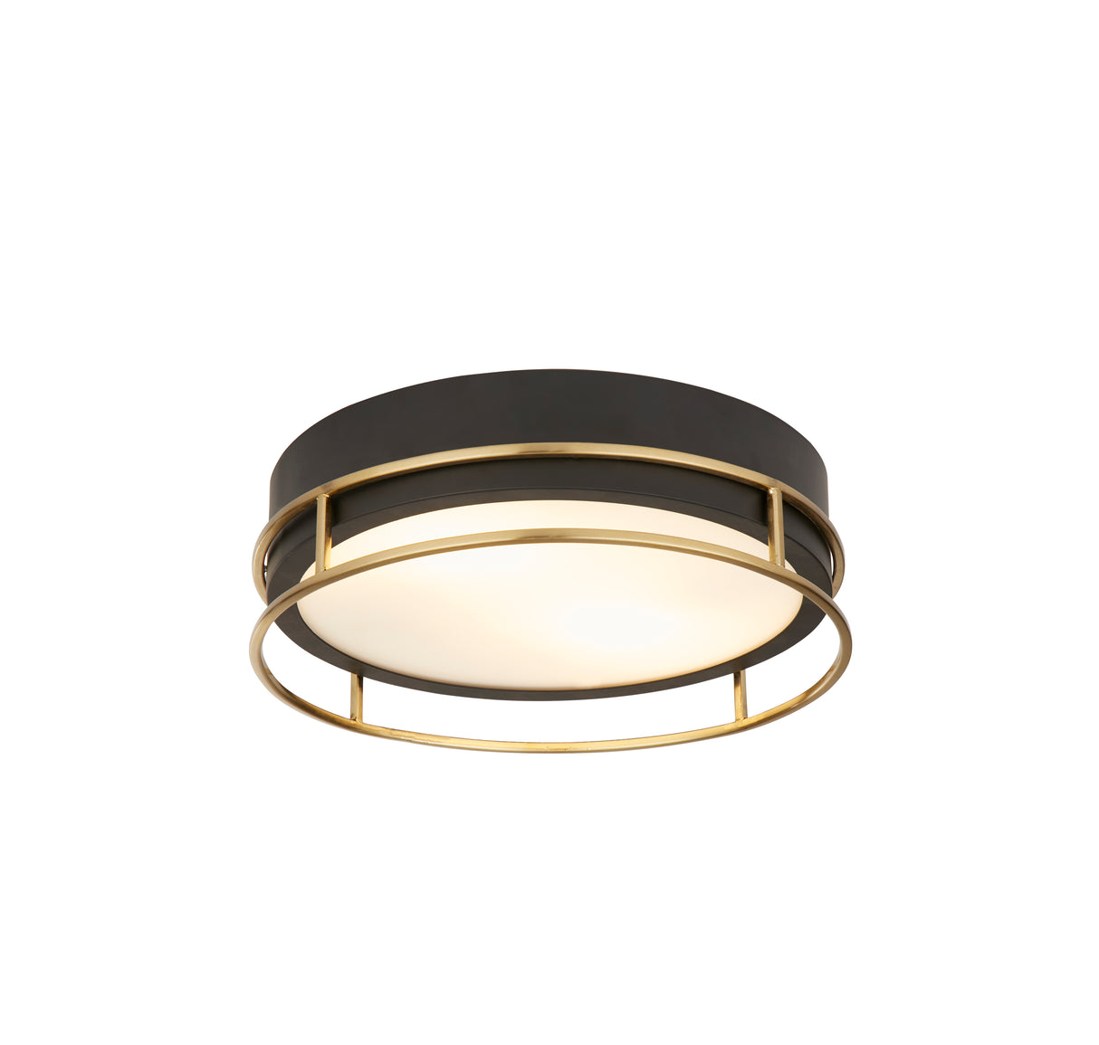 Phoenix 2Lt Flush - Black, Brass Metal & Frosted Glass