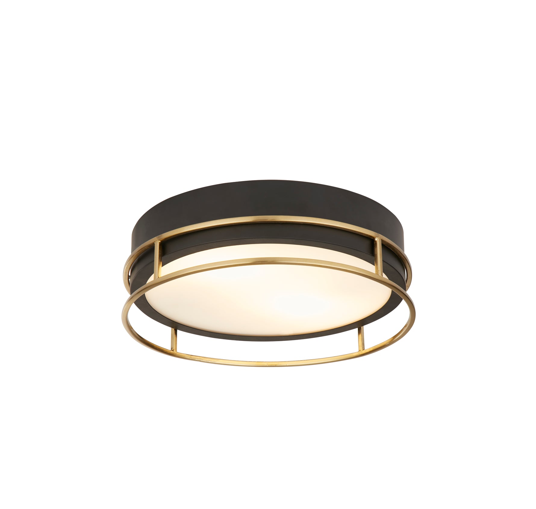 Phoenix 2Lt Flush - Black, Brass Metal & Frosted Glass