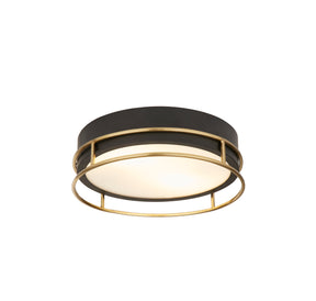 Phoenix 2Lt Flush - Black, Brass Metal & Frosted Glass