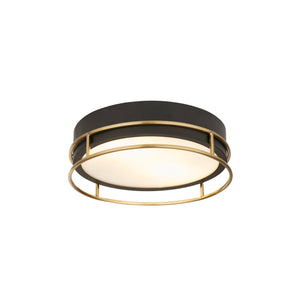 Phoenix 2Lt Flush - Black, Brass Metal & Frosted Glass