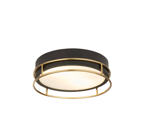 Phoenix 2Lt Flush - Black, Brass Metal & Frosted Glass