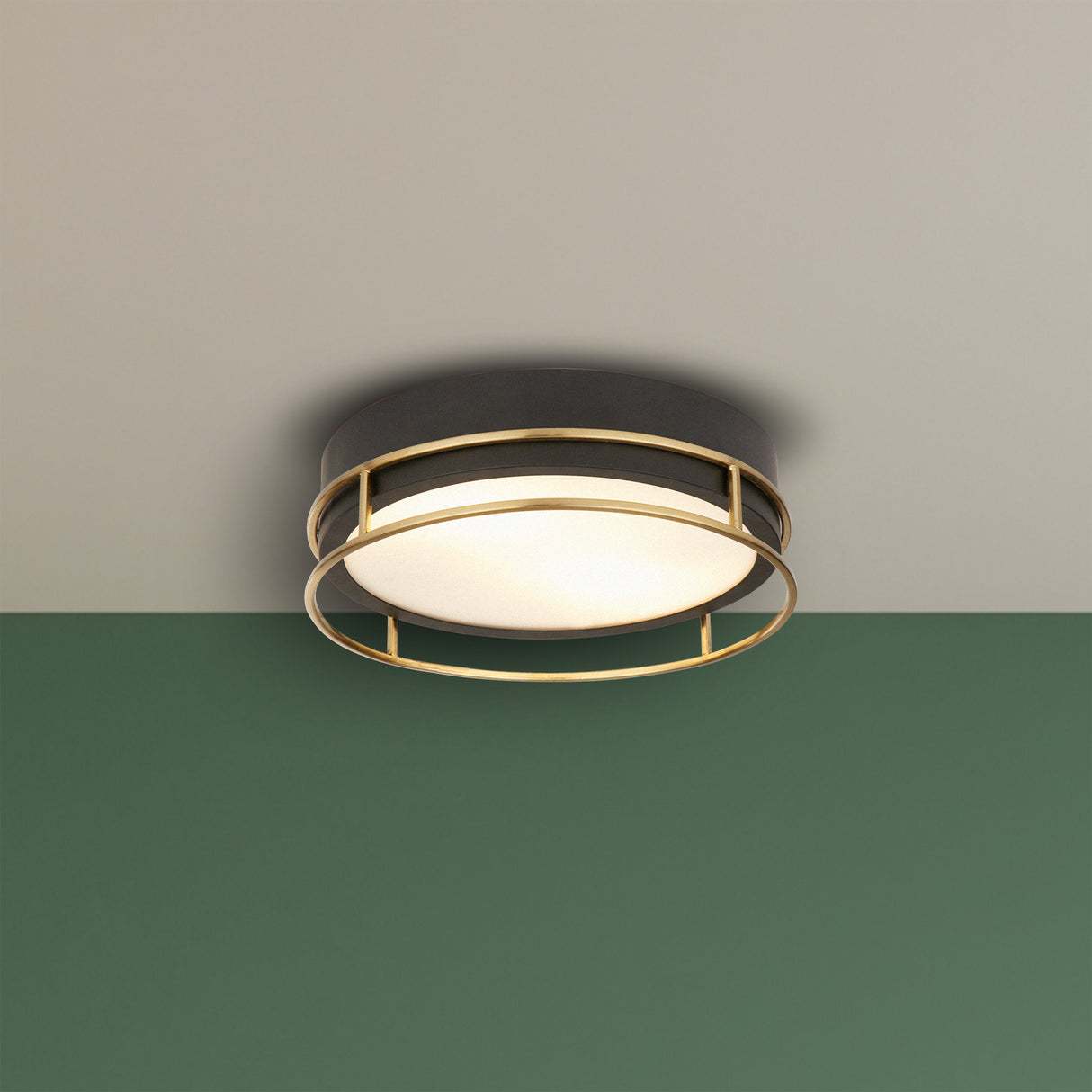 Searchlight Electric Phoenix 2Lt Flush - Black, Brass Metal & Frosted Glass 62012-2PB