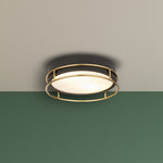 Searchlight Electric Phoenix 2Lt Flush - Black, Brass Metal & Frosted Glass 62012-2PB