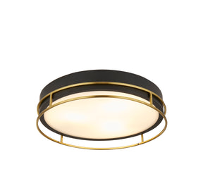 Phoenix 3Lt Flush - Black, Brass Metal & Frosted Glass