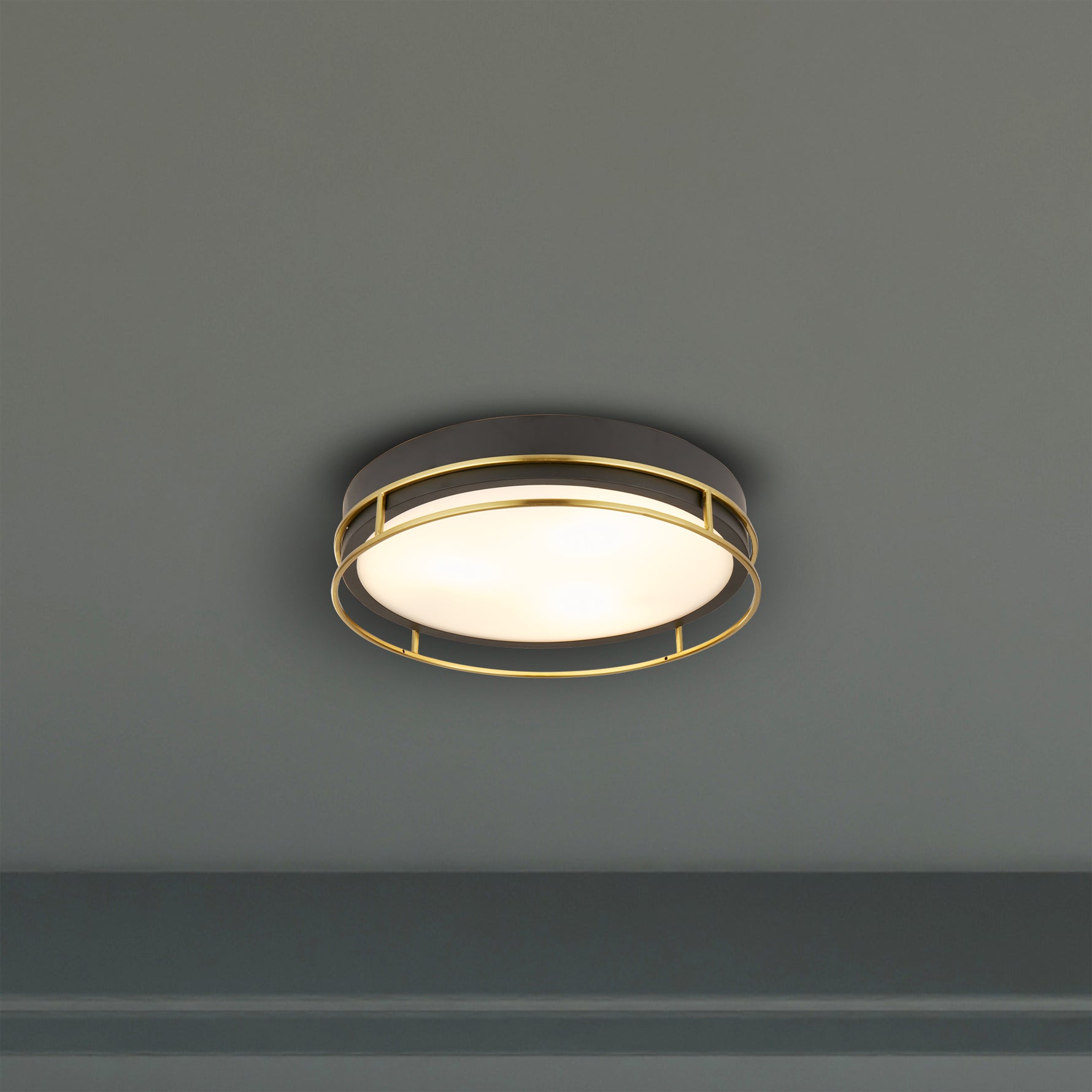 Searchlight Electric Phoenix 3Lt Flush - Black, Brass Metal & Frosted Glass 62013-3PB