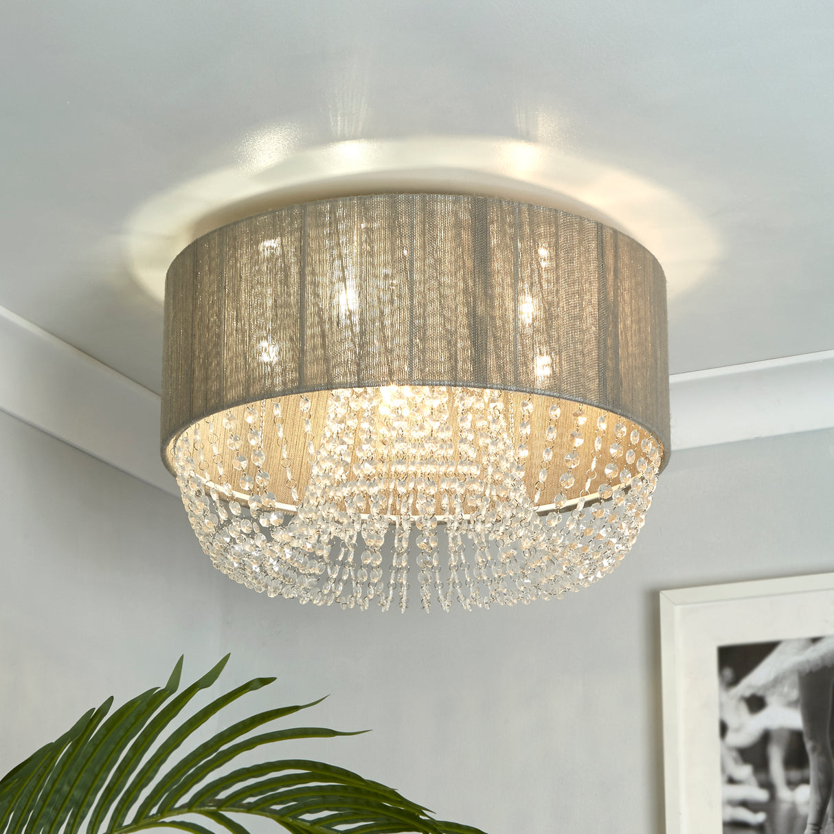 Searchlight Electric Bellano 5LT Flush - Chrome Metal, Grey Fabric, Clear Acrylic 62615-5CC