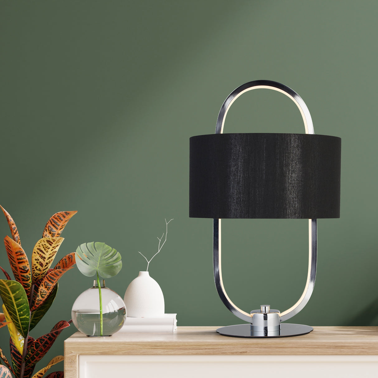 Searchlight Electric Madrid Table Lamp - Chrome Metal & Black Fabric Shade 62801CC