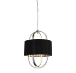 Madrid Pendant - Chrome Metal, Glass & Black Fabric Shade