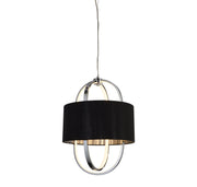 Madrid Pendant - Chrome Metal, Glass & Black Fabric Shade