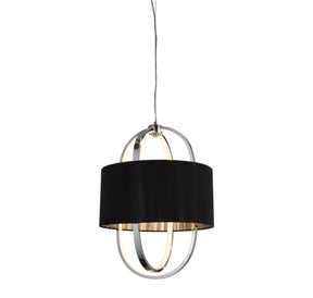 Madrid Pendant - Chrome Metal, Glass & Black Fabric Shade
