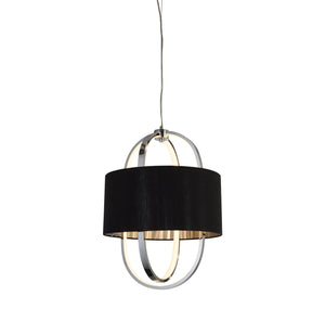Madrid Pendant - Chrome Metal, Glass & Black Fabric Shade