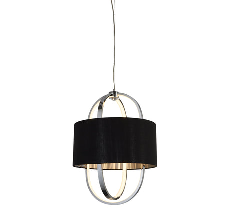 Madrid Pendant - Chrome Metal, Glass & Black Fabric Shade