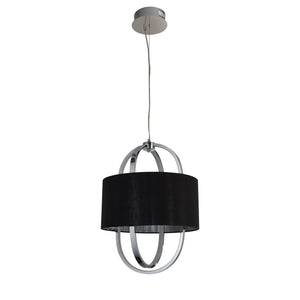 Searchlight Electric Madrid Pendant - Chrome Metal, Glass & Black Fabric Shade 62802CC
