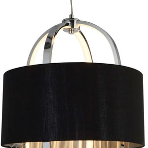 Searchlight Electric Madrid Pendant - Chrome Metal, Glass & Black Fabric Shade 62802CC