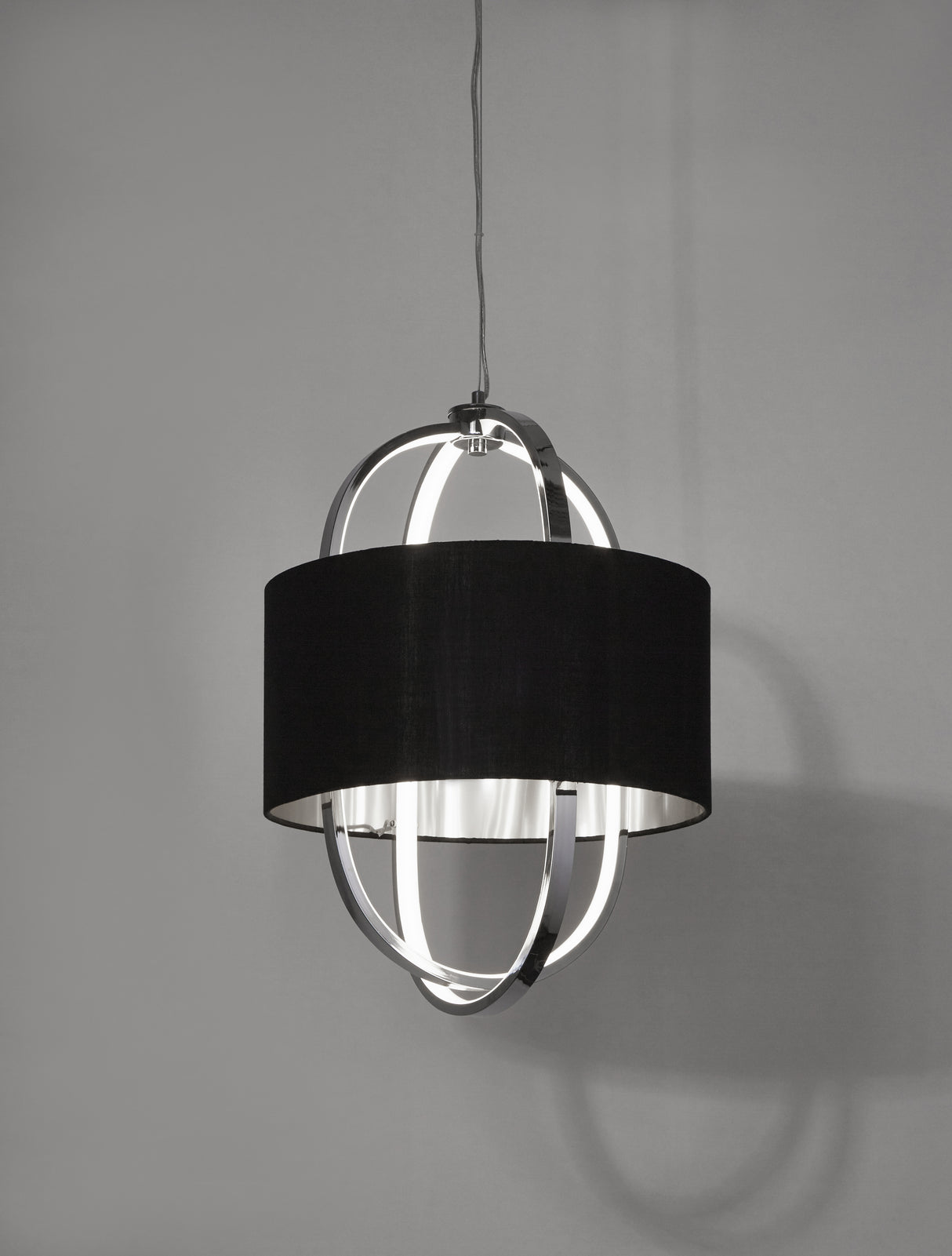 Searchlight Electric Madrid Pendant - Chrome Metal, Glass & Black Fabric Shade 62802CC