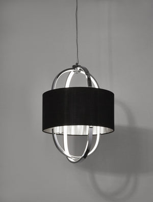 Searchlight Electric Madrid Pendant - Chrome Metal, Glass & Black Fabric Shade 62802CC