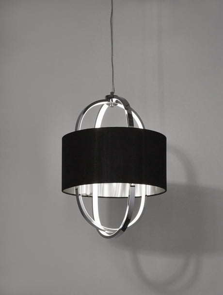 Searchlight Electric Madrid Pendant - Chrome Metal, Glass & Black Fabric Shade 62802CC