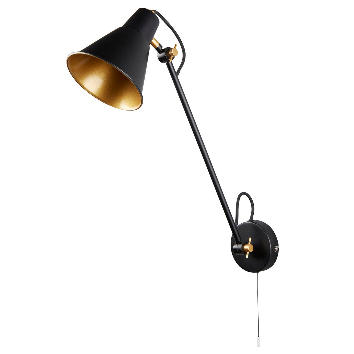 Searchlight Electric Swing Arm  Wall Light  - Matt Black & Gold Metal 6302BK
