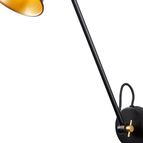 Searchlight Electric Swing Arm  Wall Light  - Matt Black & Gold Metal 6302BK
