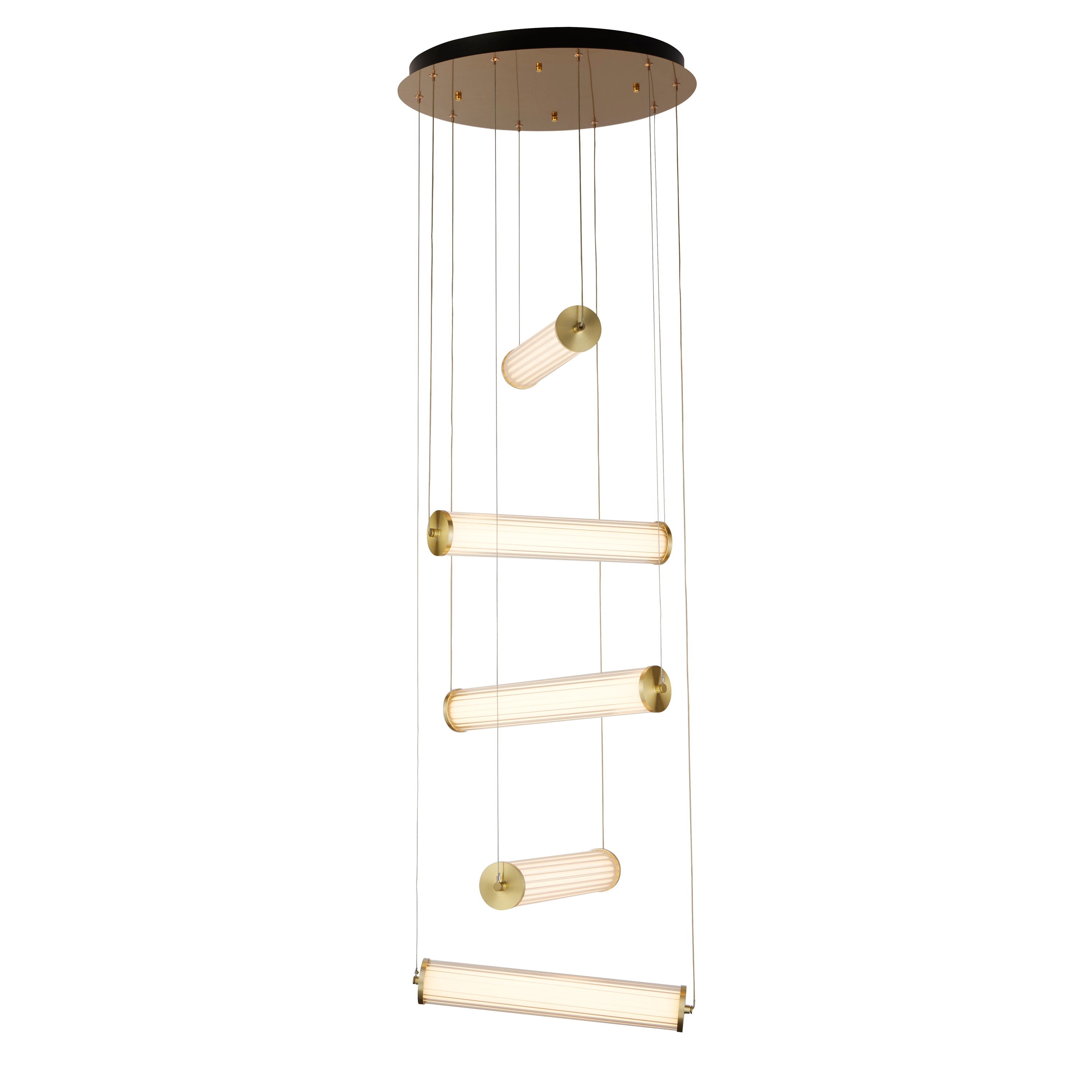 Clamp 5Lt LED Multi-Drop Pendant Gold Metal Clear & Opal