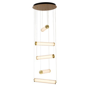 Clamp 5Lt LED Multi-Drop Pendant Gold Metal Clear & Opal